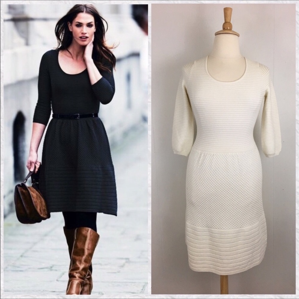 Boden Textured Knit Dress in Black and Cream